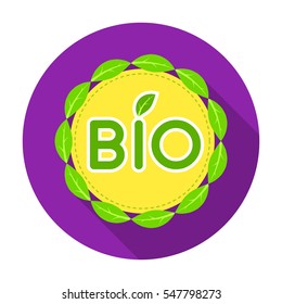 Bio label icon in flat style isolated on white background. Bio and ecology symbol stock vector illustration.