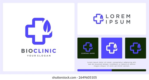 Plantilla de diseño de logotipo de clínica de hoja biológica