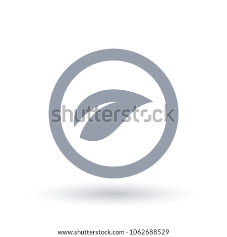 Bio leaf icon in circle outline. Eco nature plant flora symbol. Eco environment sign. Vector illustration.