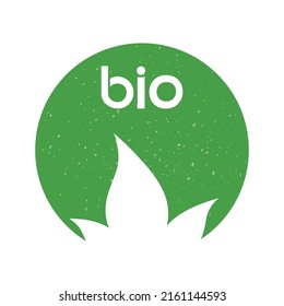 Bio logotype. White letters and leaves on the green circle.  Eco  logo for natural products. Hand lettering digital illustration for package banner poster ads flyer sticker. Save nature.