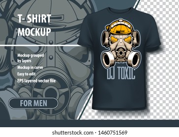 Bio mask in headphones, Mock-up template for printing. Layout vector as an offer printing on T-shirts.