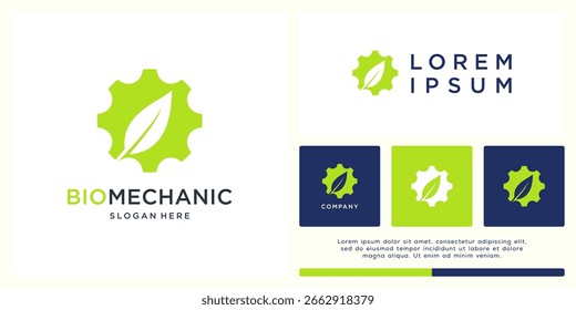 Bio mechanic logo design with leaf and gear