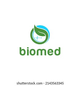 bio med logo design.green leaf vector and medical vector logotype