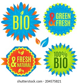Bio, natural, fresh - vector badges set