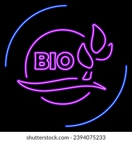 bio neon sign, modern glowing banner design, colorful modern design trends on black background. Vector illustration.