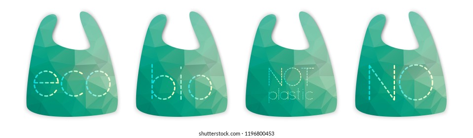 Bio Not Polyethylene packet. SAve nature. Plastic bag prohibition.  recycling eco vector  icons . low poly triangles. 
