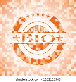 Bio orange mosaic emblem with background