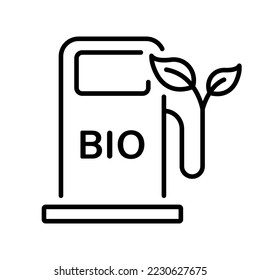 Bio Organic Green Energy in Gasoline StationLine Icon. Power Station with Ecology Diesel Pictogram. Environmental Natural Biofuel Alternative Gas. Editable Stroke. Isolated Vector Illustration.