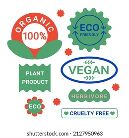 Bio organic labels. Ecology protecting, fresh, organic, vegan, green energy, recycle concept vector illustration icons set. Eco friendly lifestyle. Ecological stickers.