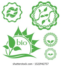 Bio organic logo. Set of abstract green leaf emblem. 