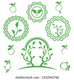 Bio organic logo. Set of abstract green leaf emblem. 