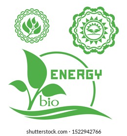 Bio organic logo. Set of abstract green leaf emblem. 