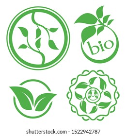 Bio organic logo. Set of abstract green leaf emblem. 