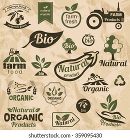Bio, Organic, Natural Food Labels and Emblems collection of design elements