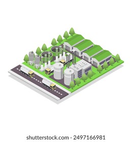 Bio petroleum plant illustrated isometric on background