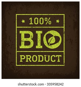 Bio product 100%, vector logo on grunge background
