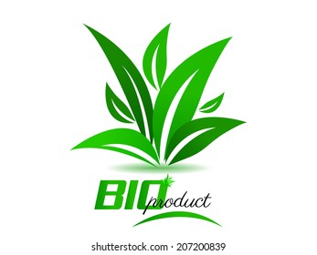 Bio product, background with green leaves/vector illustration
