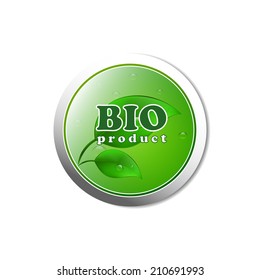 Bio product button with water drops/vector illustration