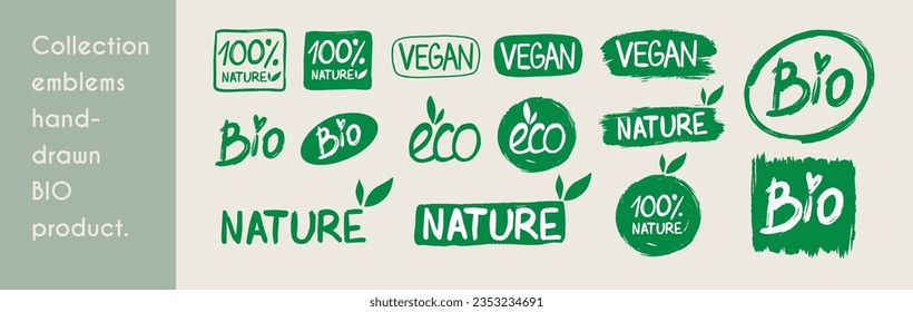 Bio product collection emblems hand-drawn