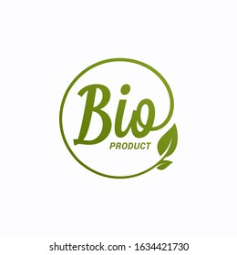 Bio product design. Bio logo with leaf on white background