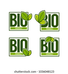 Bio Product, doodle organic leaves emblems, stickers,  frames and logo