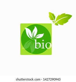 Bio Product, doodle organic leaves emblems, stickers, frames and logo