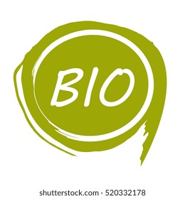 Bio product hand drawn label isolated vector illustration. Healthy and lifestyle vegan symbol. Bio hand sketch badge, icon. Logo for vegetarian restaurant menu, cafe, farm market. Bio food lettering