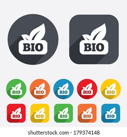 Bio product sign icon. Leaf symbol. Circles and rounded squares 12 buttons. Vector