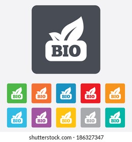 Bio product sign icon. Leaf symbol. Rounded squares 11 buttons. Vector