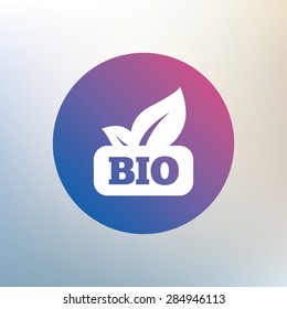 Bio product sign icon. Leaf symbol. Icon on blurred background. Vector