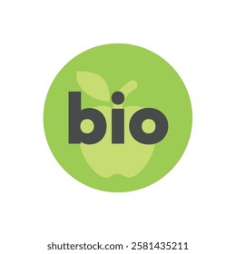 Bio product vector label. Colorful bio sticker icon with apple.