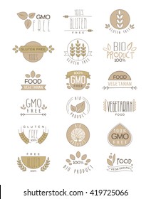 Bio Products Set Of Labels Cool Flat Vector Hand Drawn Light Shade Design Templates On White Backgeound