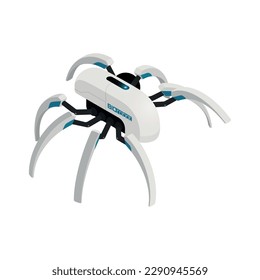 Bio robot isometric icon with robotic spider on white background 3d vector illustration