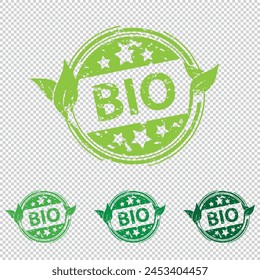 Bio Rubber Stamp Seal Set - Green Vector Illustrations Isolated On Transparent Background