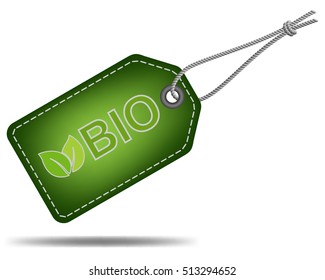 Bio sale tag, green label, vector illustration