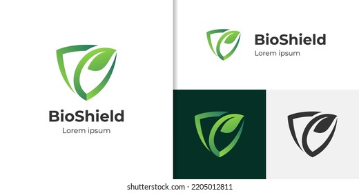 Bio shield logo, herbal healthy leaf logo, protect nature logo design vector template