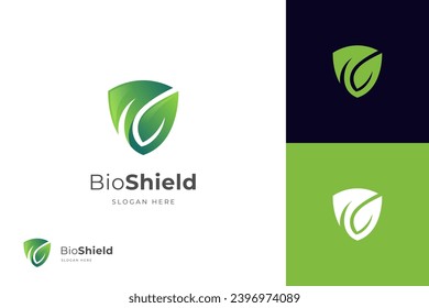 Bio shield logo icon design with leaf protection for nature vector graphic symbol