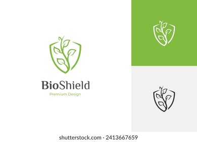 Bio shield logo icon design with leaf protection for nature vector graphic symbol