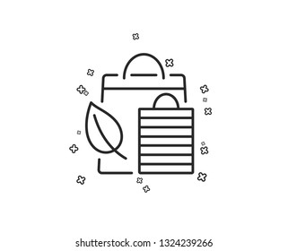 Bio shopping bags line icon. Leaf sign. Natural products symbol. Geometric shapes. Random cross elements. Linear Bio shopping icon design. Vector