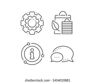 Bio shopping bags line icon. Chat bubble, info sign elements. Leaf sign. Natural products symbol. Linear bio shopping outline icon. Information bubble. Vector
