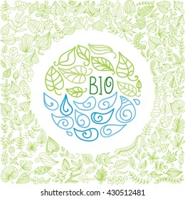 Bio sign, Beautiful decorative element of water drops and leaves