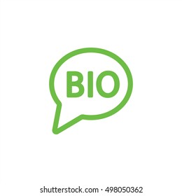 bio sign character emblem label word bubble dialog green simple icon on white background