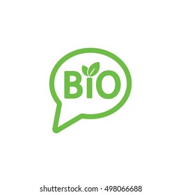 bio sign character emblem label word bubble dialog green simple icon on white background