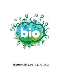 Bio sign in the form of leaves and grass. Vector illustration on white background.