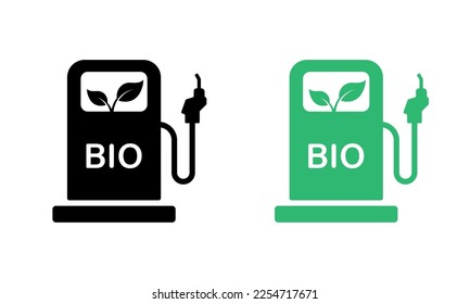 Bio Silhouette Icon Set. Environmental Natural Biofuel Alternative Gas. Ecology Diesel Oil Station Glyph Pictogram. Organic Green Energy in Gasoline Pump Icon. Isolated Vector Illustration.