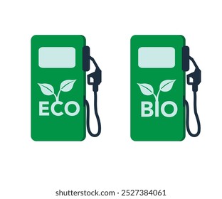 Conjunto de Ícones de Silhueta Biológica. Biofuel Natural Ambiental Gás Alternativo. Ecologia Pictograma de glifo da estação de óleo diesel. Energia Verde Orgânica em Bomba de Gasolina Ícone. Ilustração de vetor isolada.