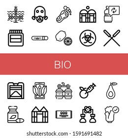 bio simple icons set. Contains such icons as Tidal, Hormones, Gas mask, Mint, Reflexology, Lemon, Greenhouse, Biohazard, Reuse, Acupuncture, can be used for web, mobile and logo