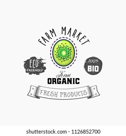 Bio sticker and eco products. Kiwi web element, Isolated Vector.