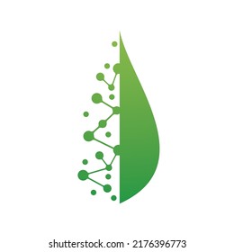 Bio tech leaf and molecule logo flat design vector