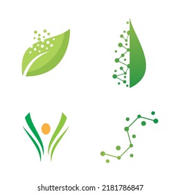 Bio tech leaf and molecule logo flat design vector